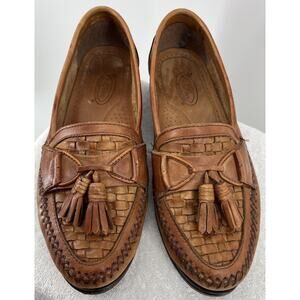 Bert Pulitzer Men’s Brown Leather Tassel Loafers • Basket Weave • Size 8.5 D